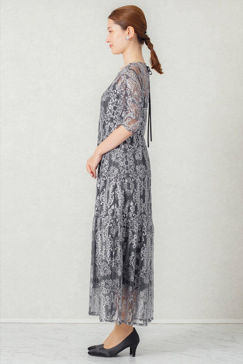 ダークカーキのバックリボンレースドレスの商品画像3