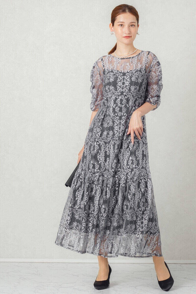 ダークカーキのバックリボンレースドレスの商品画像7