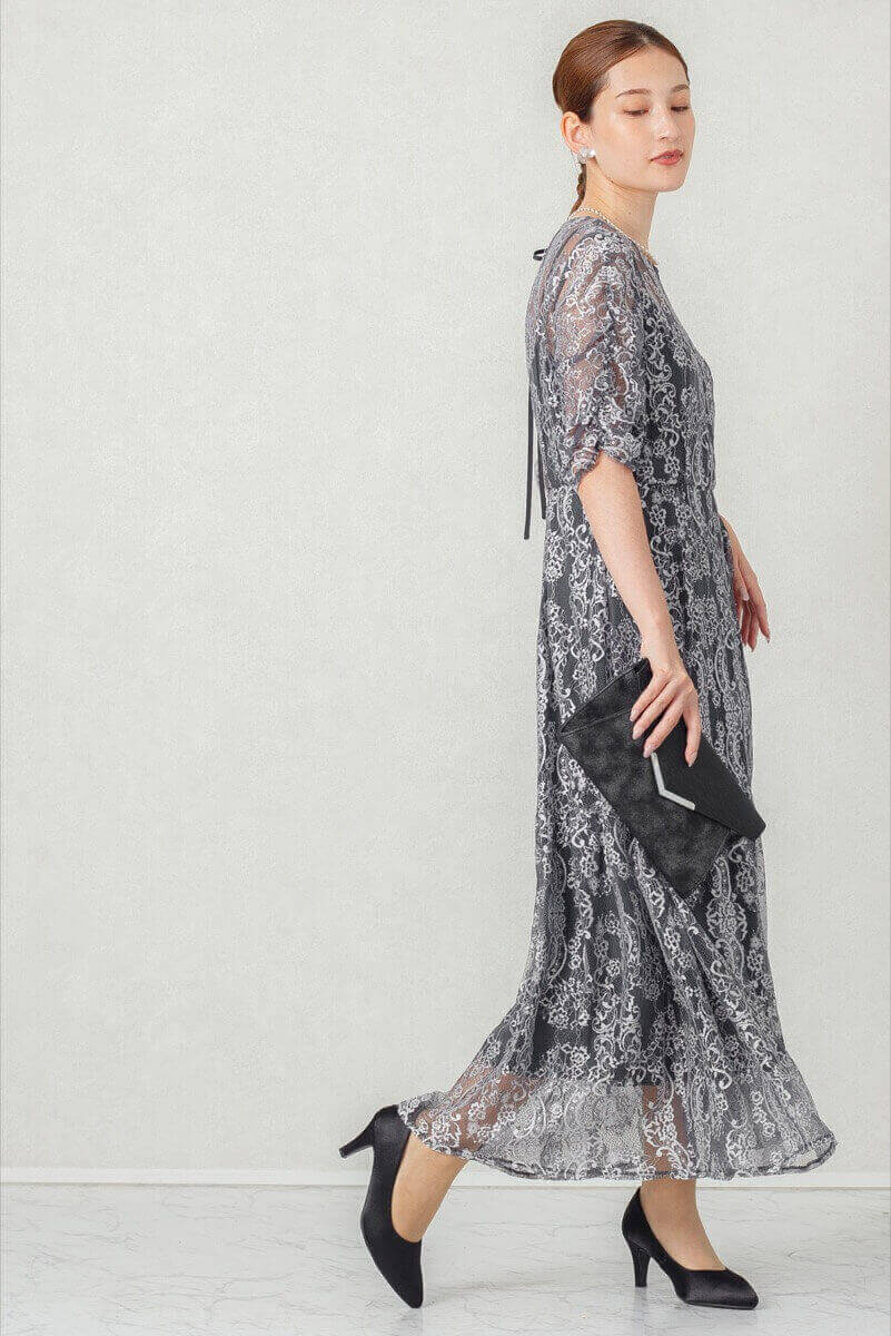 ダークカーキのバックリボンレースドレスの商品画像9