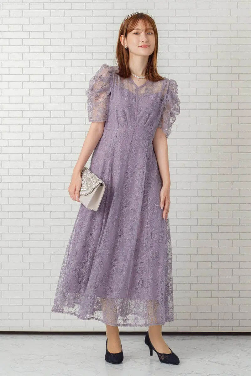 ラベンダーのパワショルレースドレス | select shop | M | 結婚式