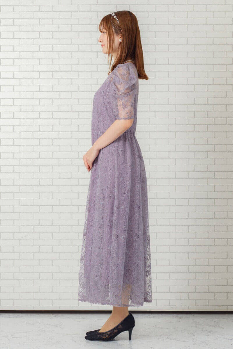 ラベンダーのパワショルレースドレスの商品画像3