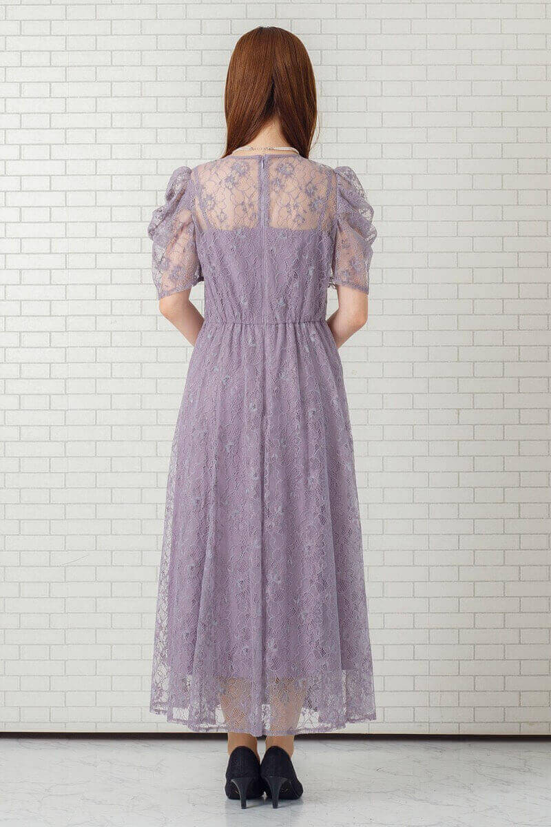 ラベンダーのパワショルレースドレスの商品画像4
