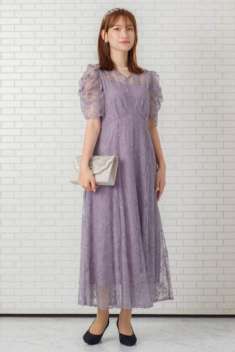 ラベンダーのパワショルレースドレスの商品画像6