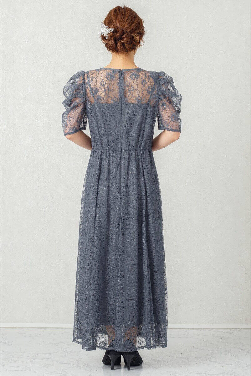 ダークカーキのパワショルレースドレスの商品画像4