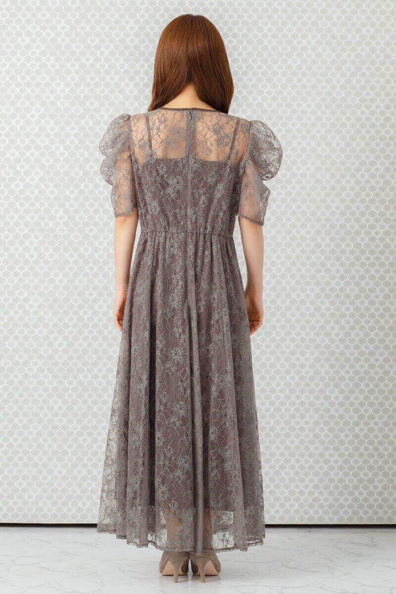 ダークグレーのパワショルレースドレスの商品画像4