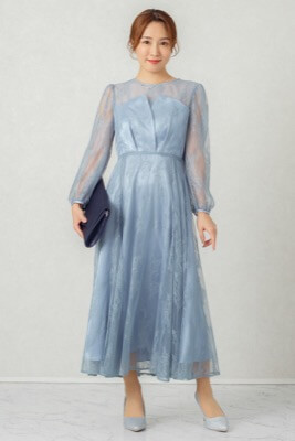 グレイッシュブルーのビスチェ風トップスドレスのレンタルドレス