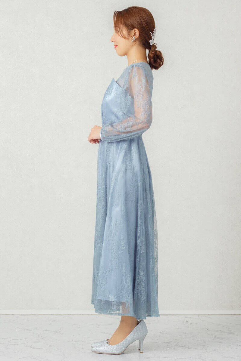 グレイッシュブルーのビスチェ風トップスドレスの商品画像3