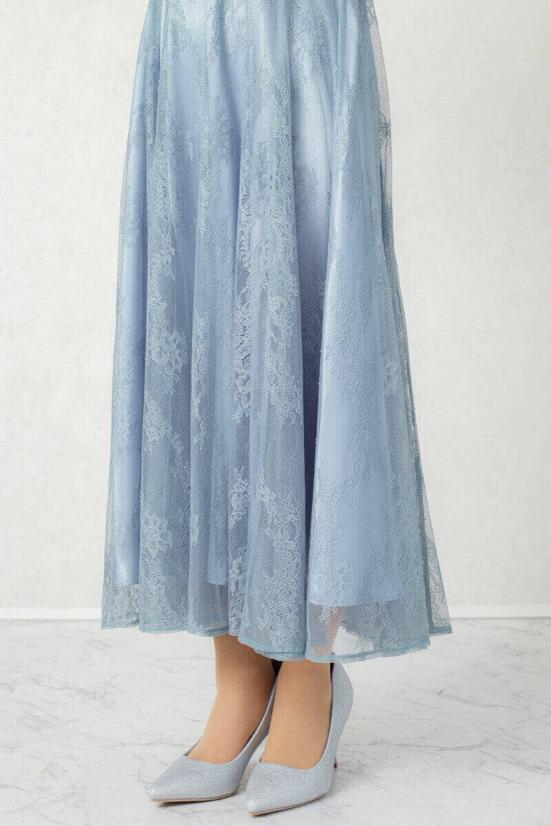 グレイッシュブルーのビスチェ風トップスドレスの商品画像6