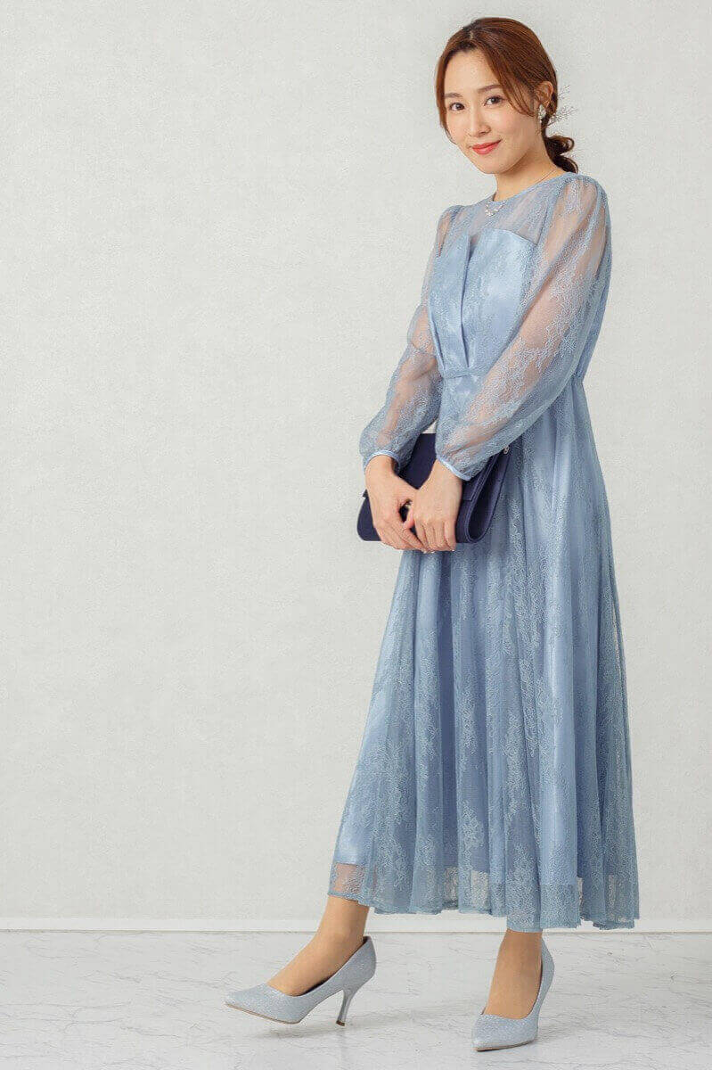 グレイッシュブルーのビスチェ風トップスドレスの商品画像7