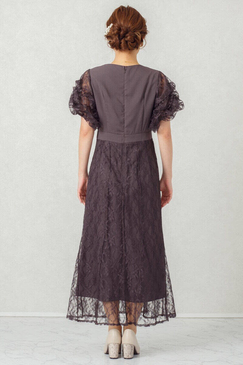 ダークパープルのボリュームスリーブドレスの商品画像4