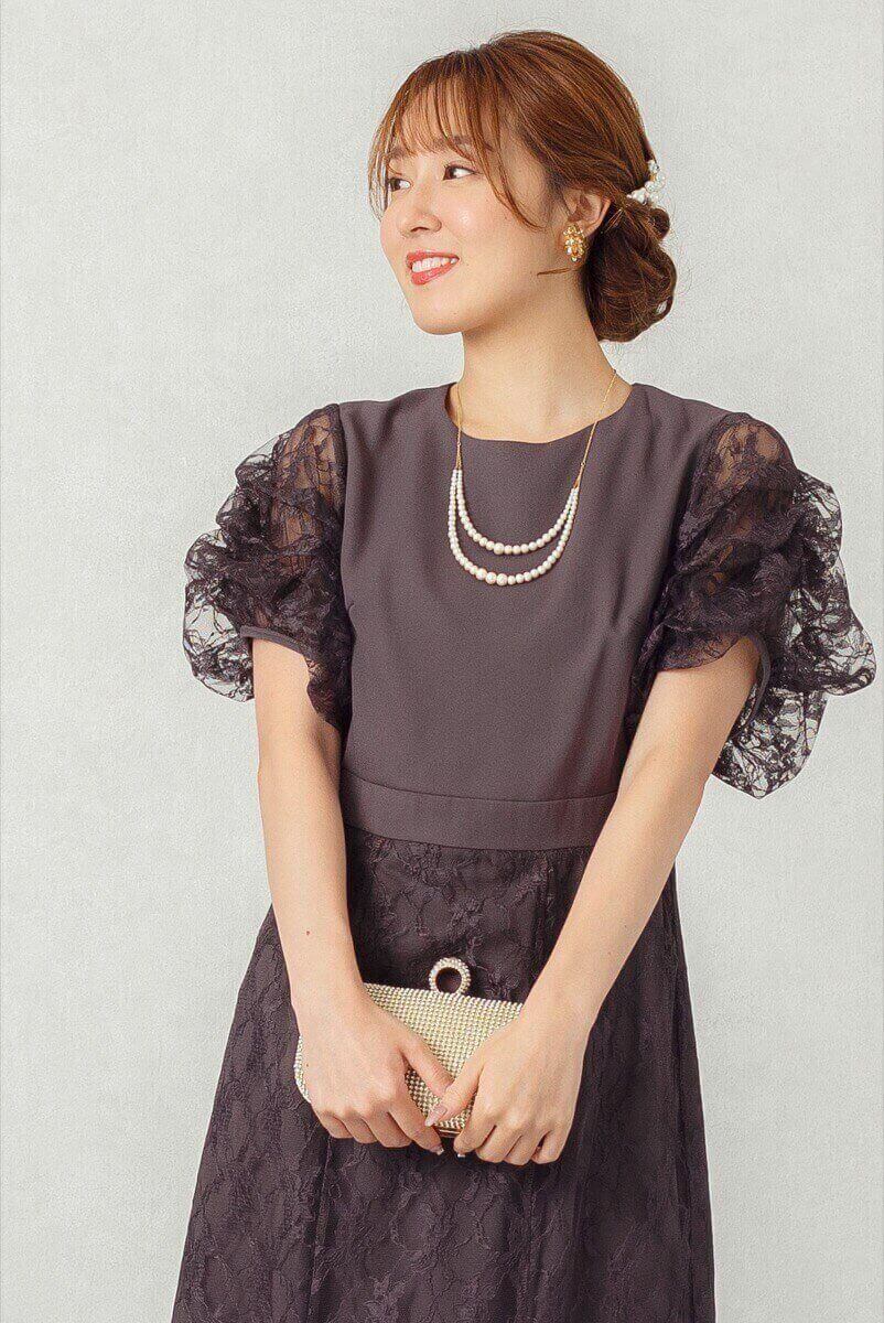 ダークパープルのボリュームスリーブドレスの商品画像9