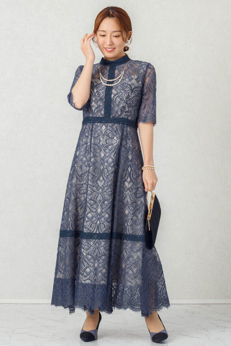 アーミーカーキの配色ハシゴレースドレスの商品画像1