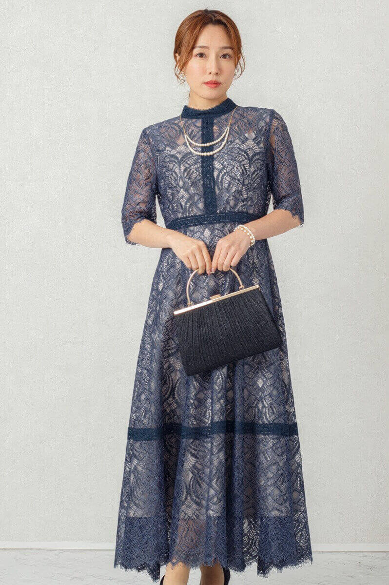 アーミーカーキの配色ハシゴレースドレスの商品画像2