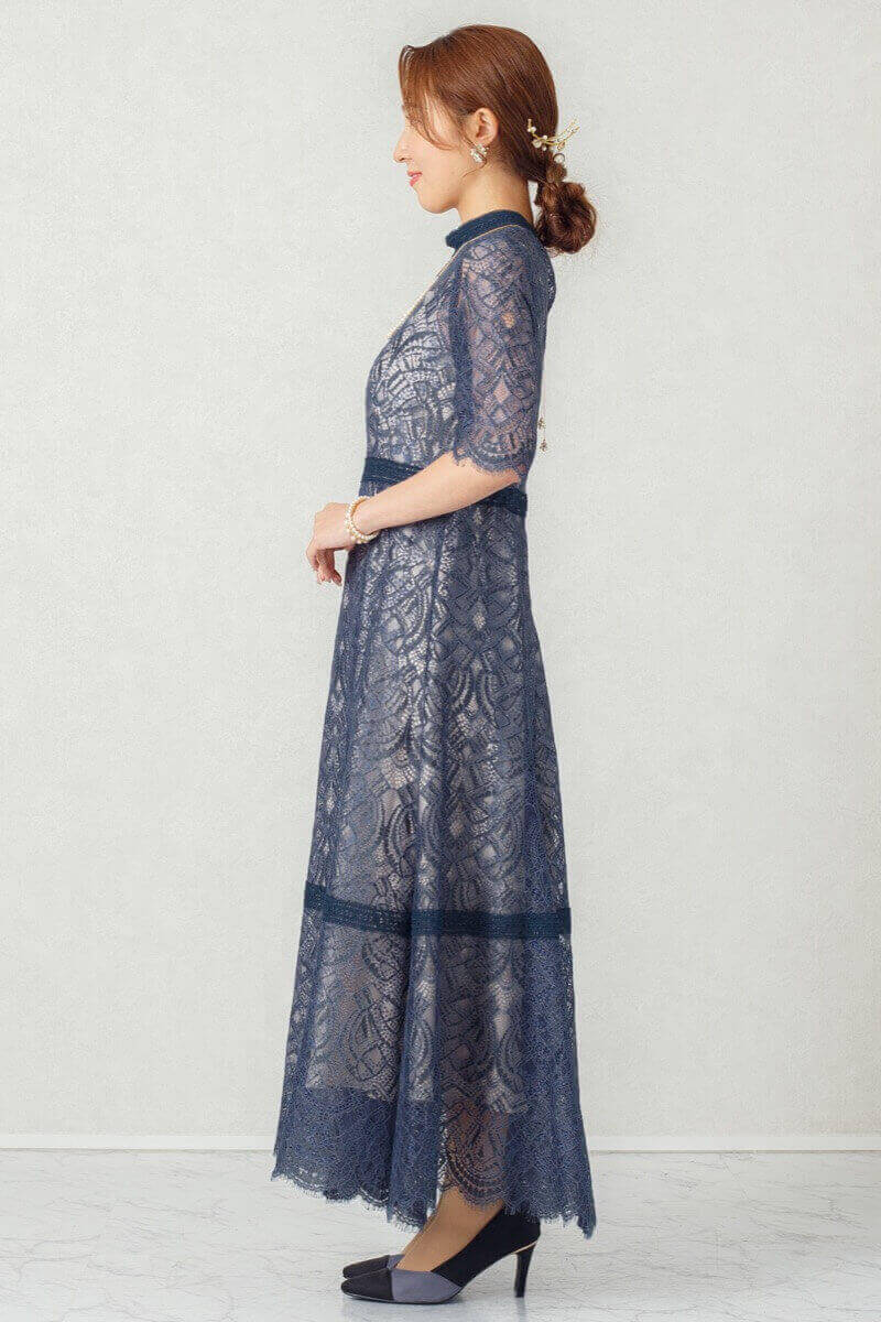 アーミーカーキの配色ハシゴレースドレスの商品画像3