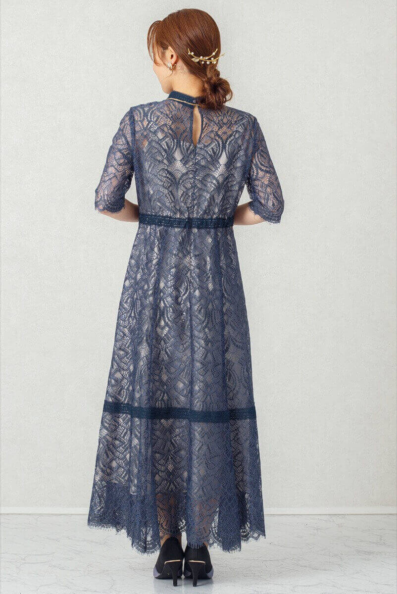 アーミーカーキの配色ハシゴレースドレスの商品画像4