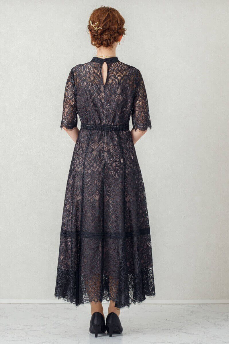 ブラックの配色ハシゴレースドレスの商品画像4