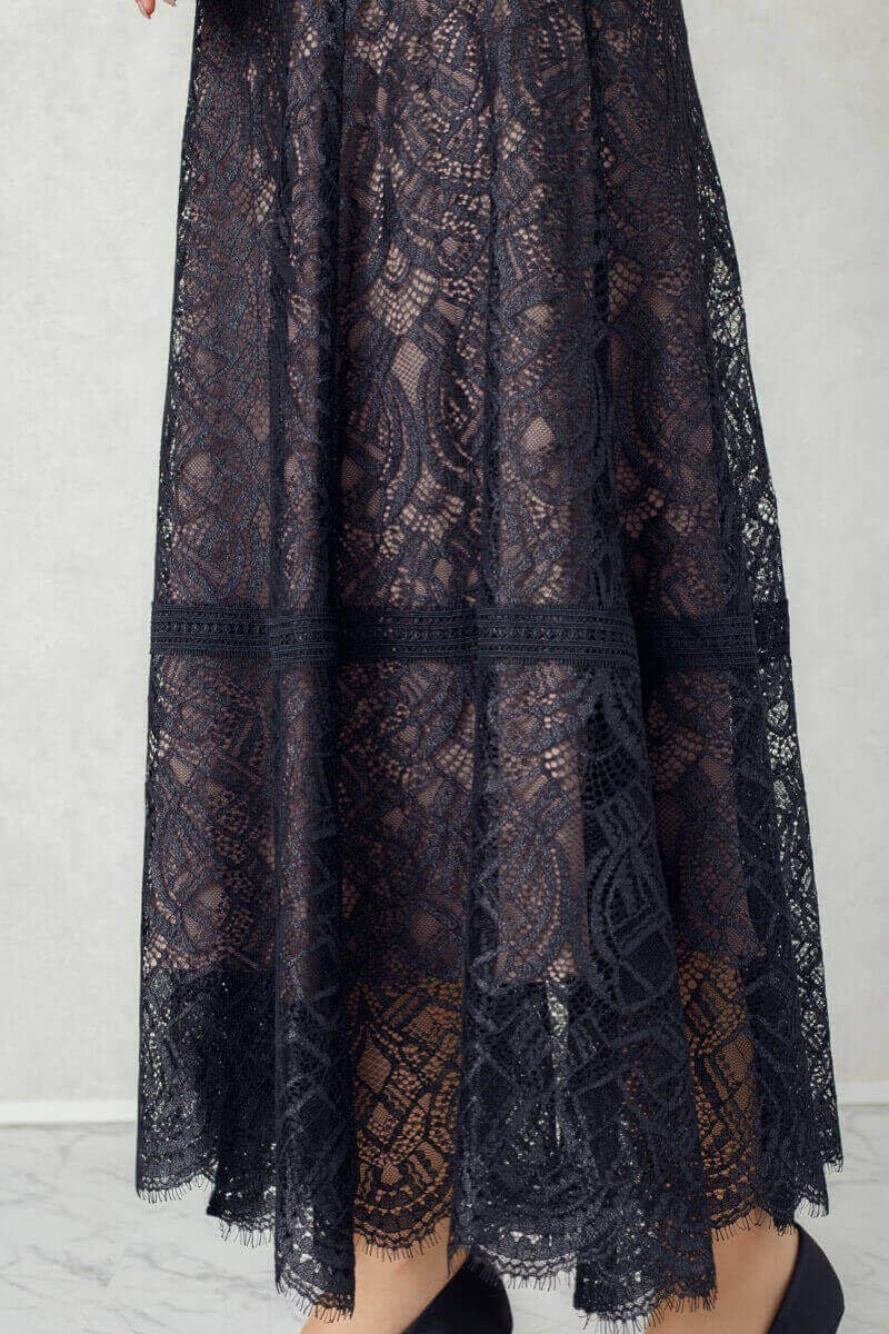 ブラックの配色ハシゴレースドレスの商品画像6