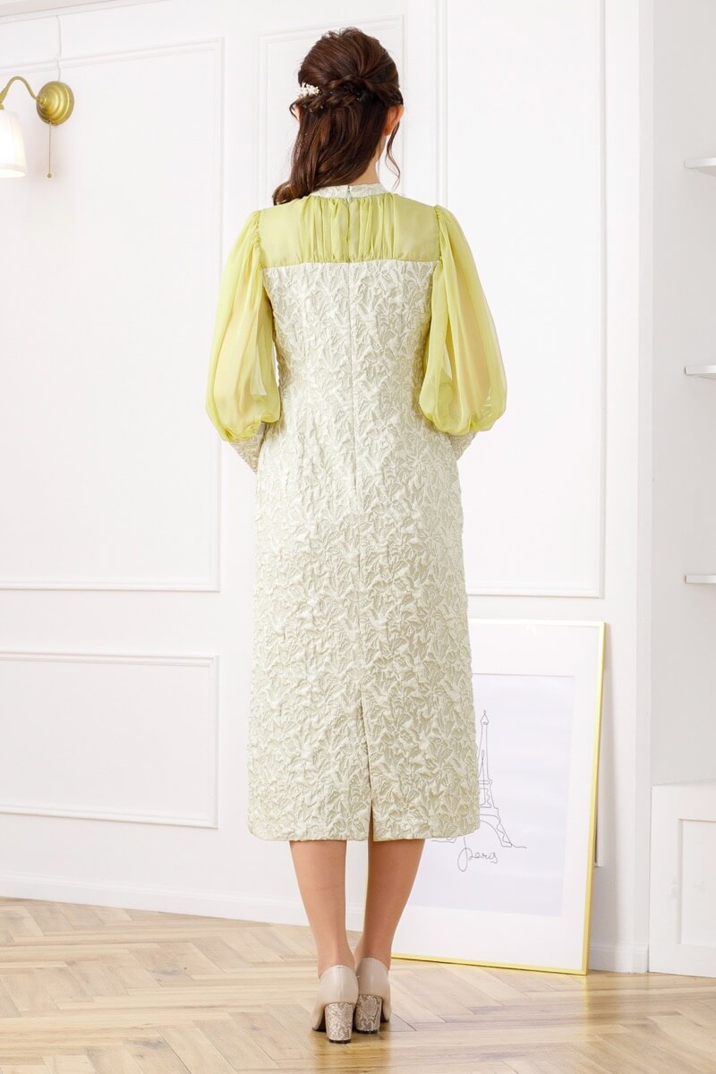 マスカットグリーンのジャガードIラインドレスの商品画像4