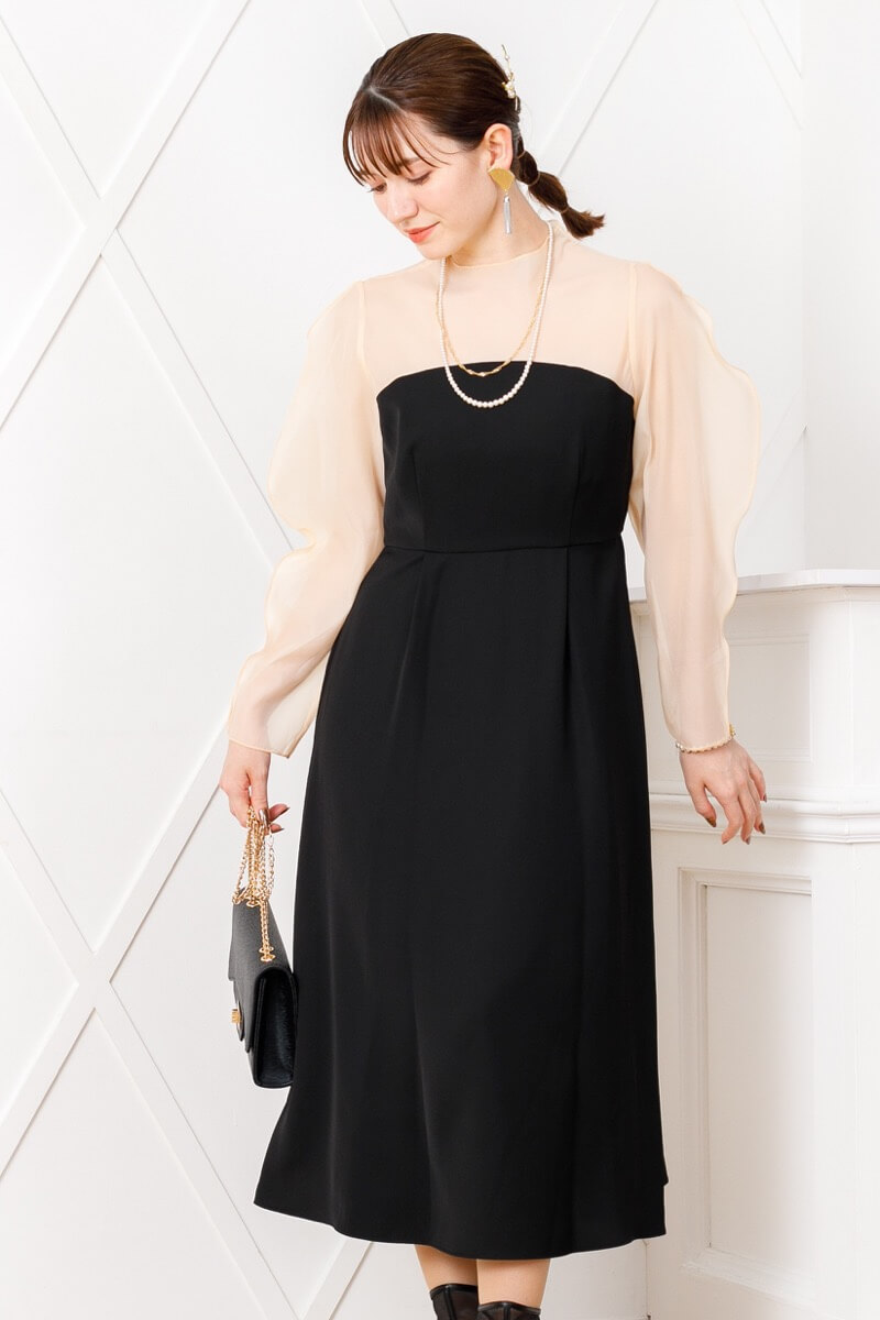 ブラックのマトンスリーブドレスの商品画像2