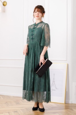 グリーンのアジアンノットボタンドレス<br>select shop | M | A-2596