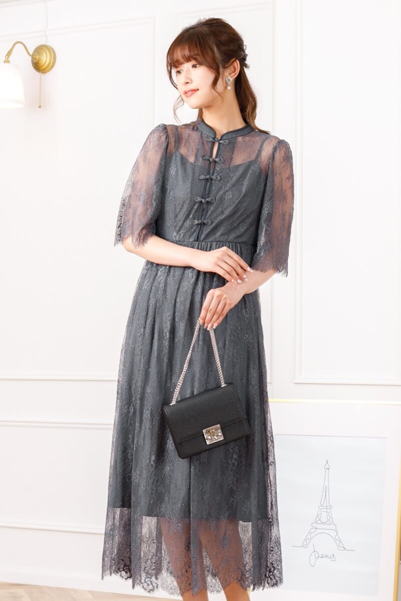 ダークカーキのアジアンノットボタンドレスの商品画像2