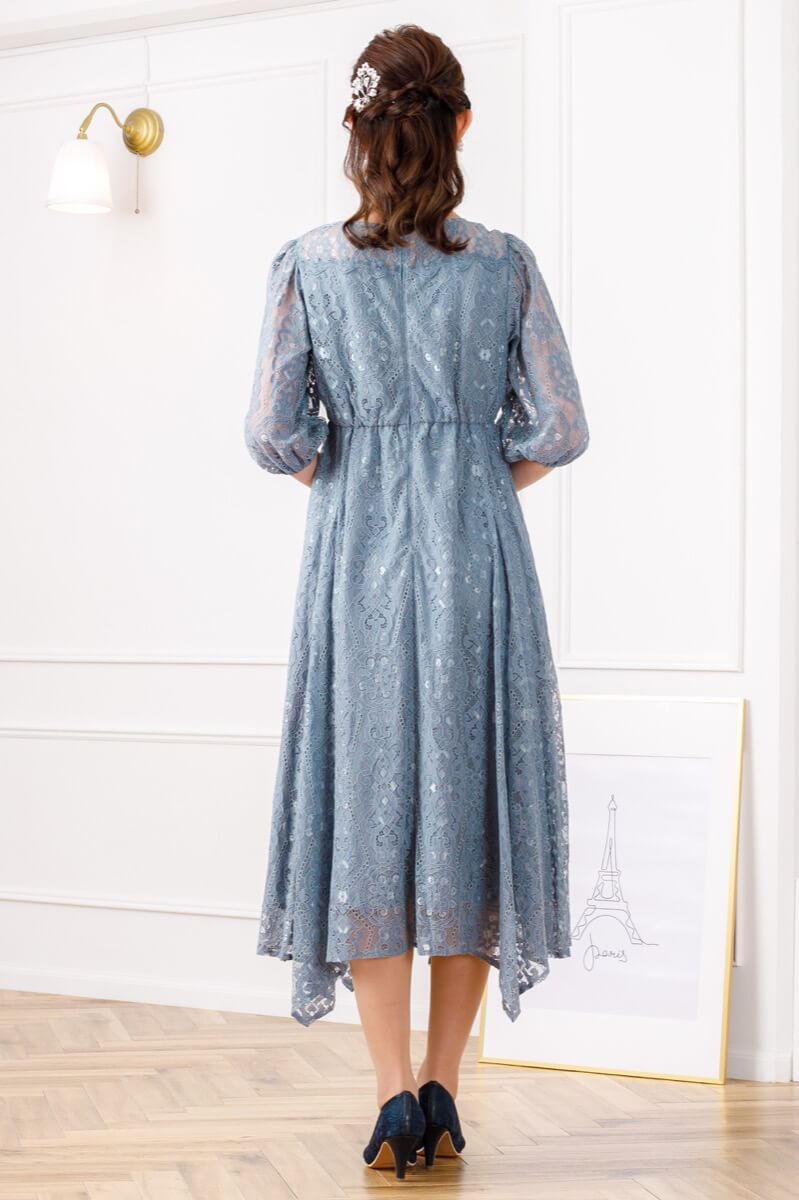グレイッシュブルーのイレヘムレースドレスの商品画像4