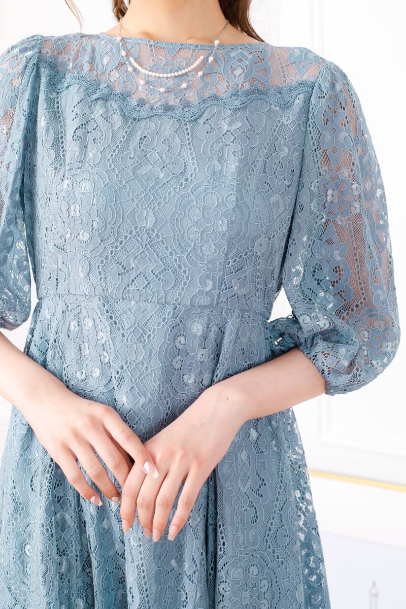 グレイッシュブルーのイレヘムレースドレスの商品画像5