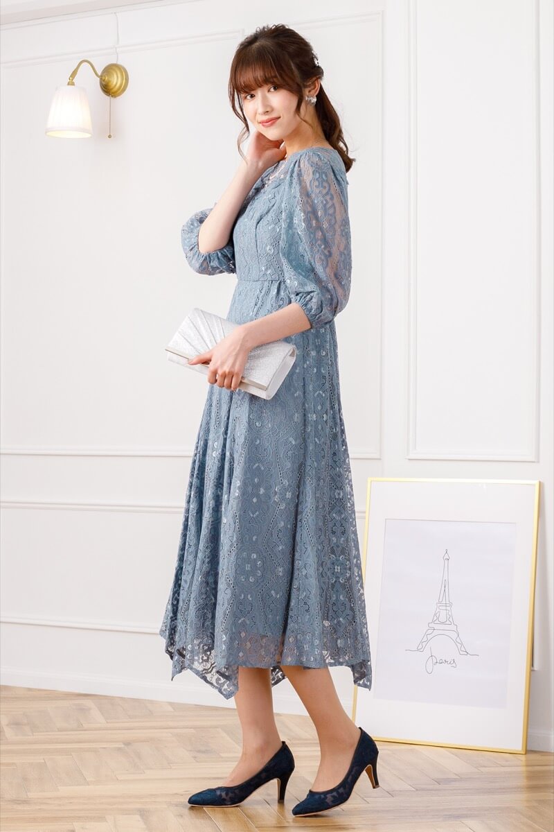 グレイッシュブルーのイレヘムレースドレスの商品画像7