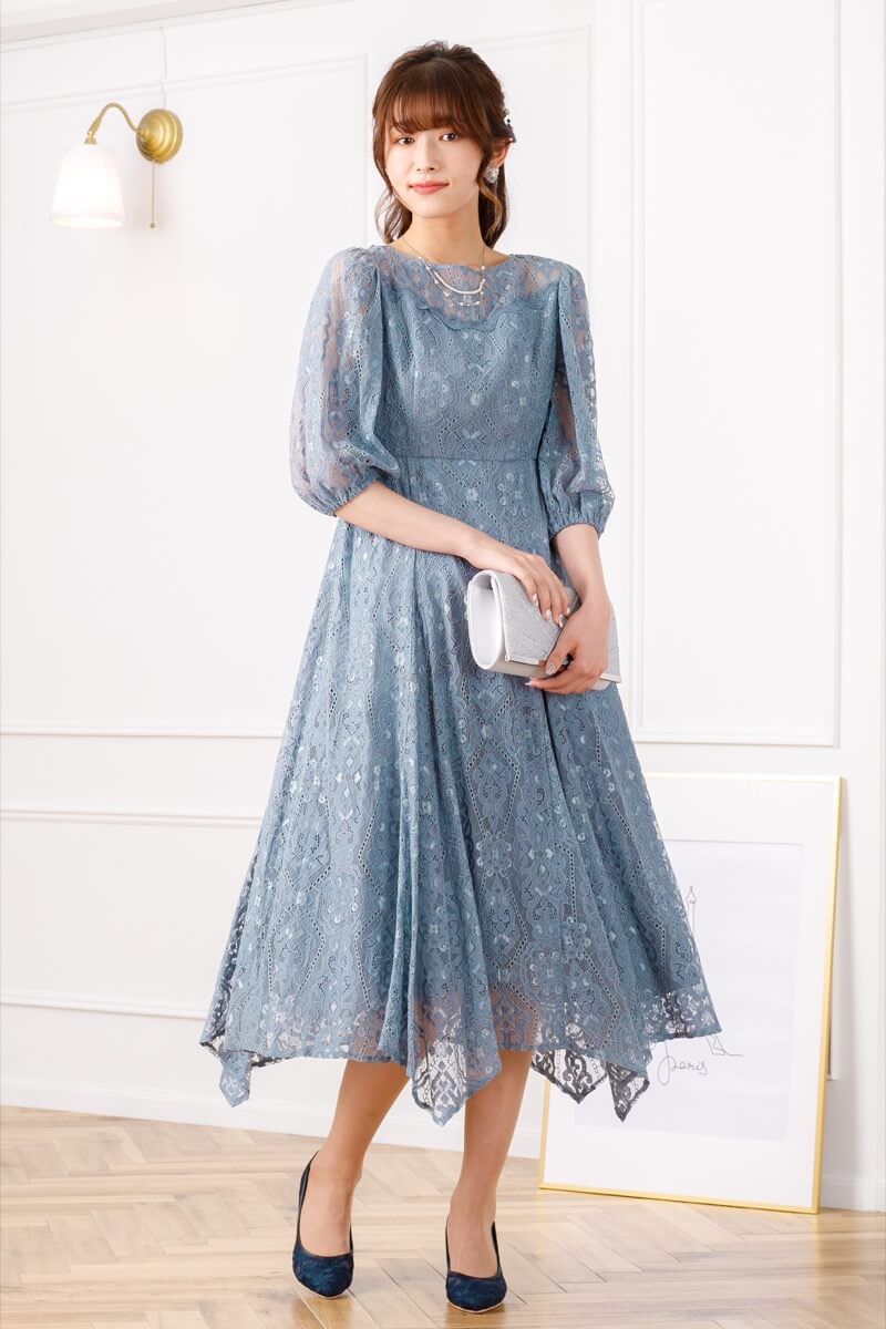 グレイッシュブルーのイレヘムレースドレスの商品画像8