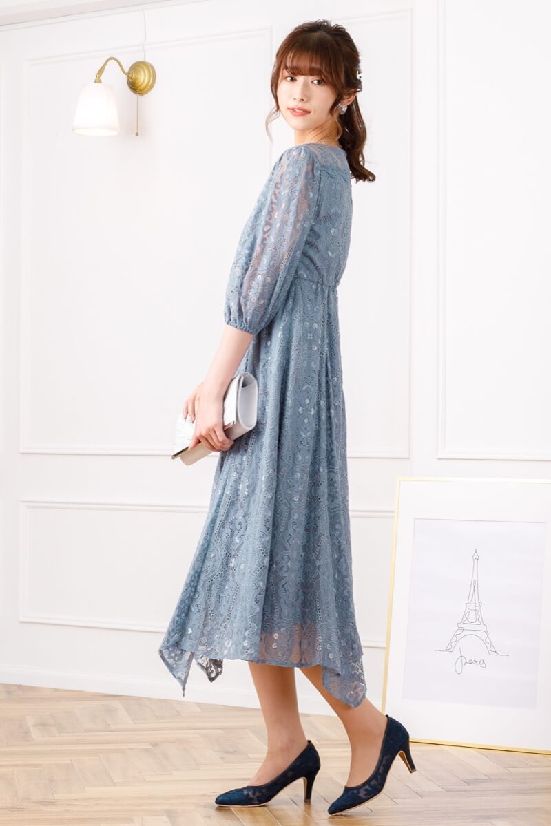 グレイッシュブルーのイレヘムレースドレスの商品画像9