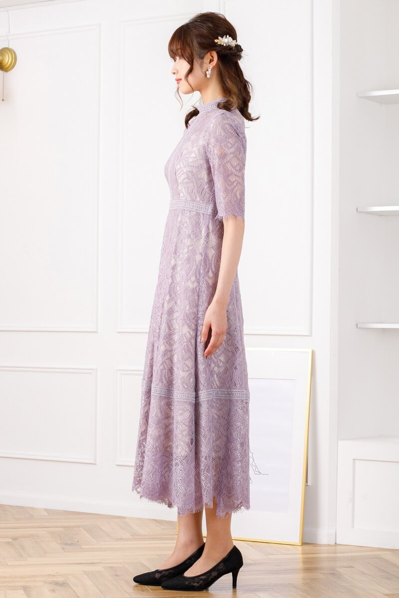 ラベンダーの配色ハシゴレースドレスの商品画像3