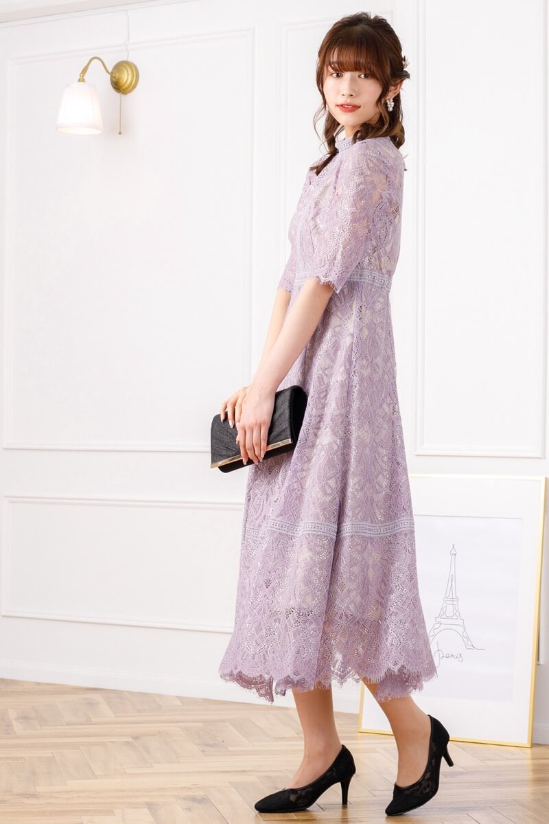 ラベンダーの配色ハシゴレースドレスの商品画像8