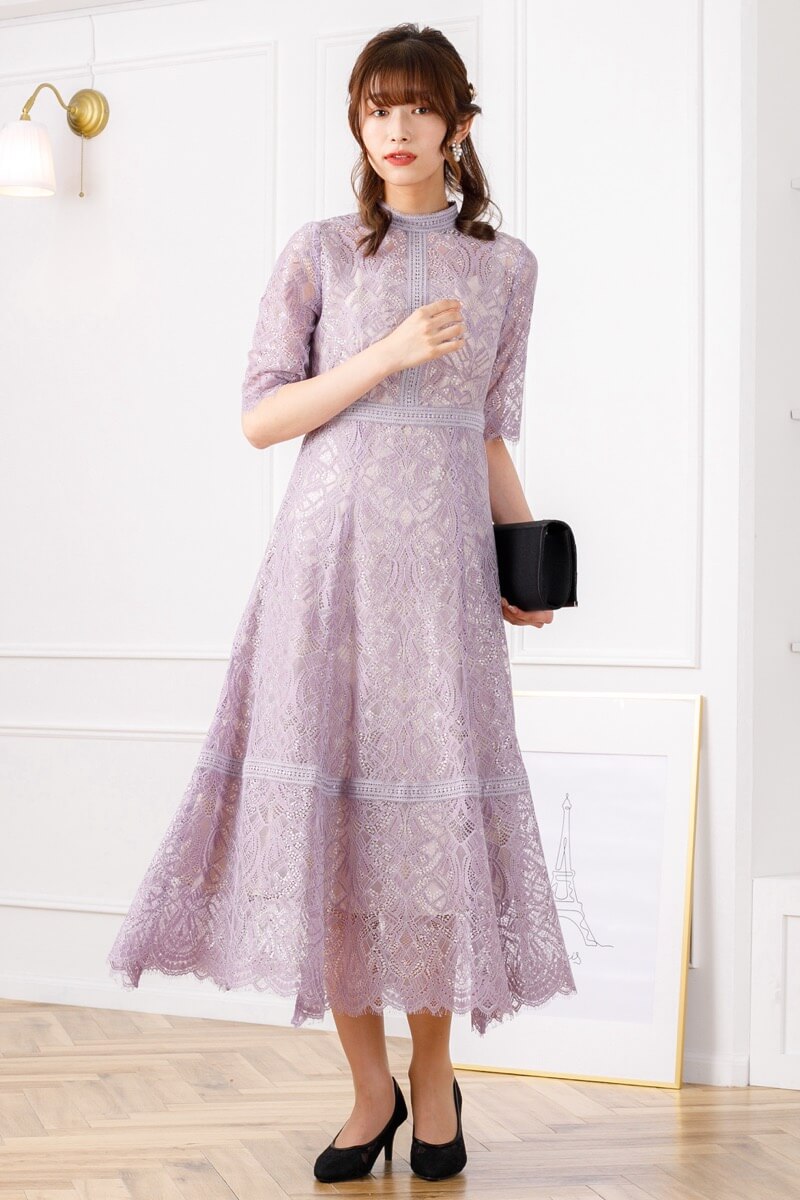 ラベンダーの配色ハシゴレースドレスの商品画像9