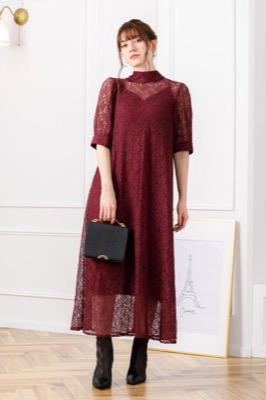 ボルドーのバッグリボンレースドレス<br>Dorry doll | M | A-2609