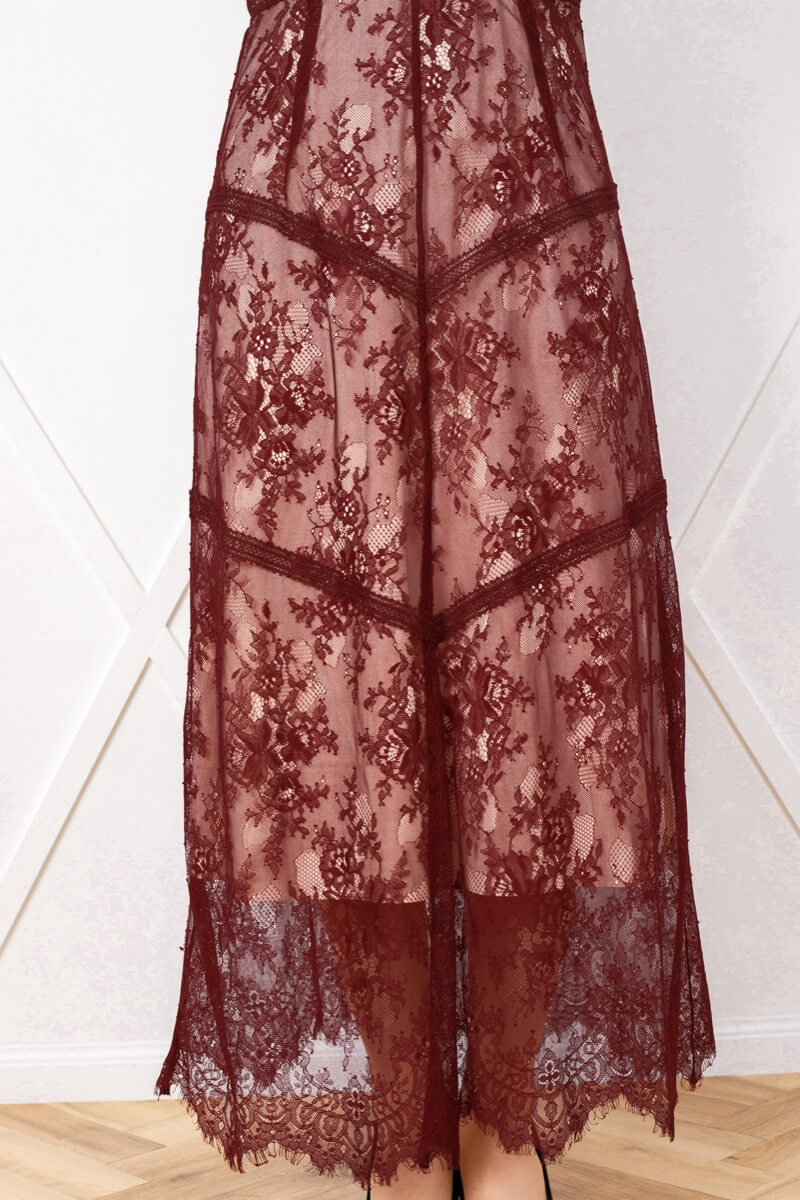 ボルドーのショルダーギャザーレースドレスの商品画像6