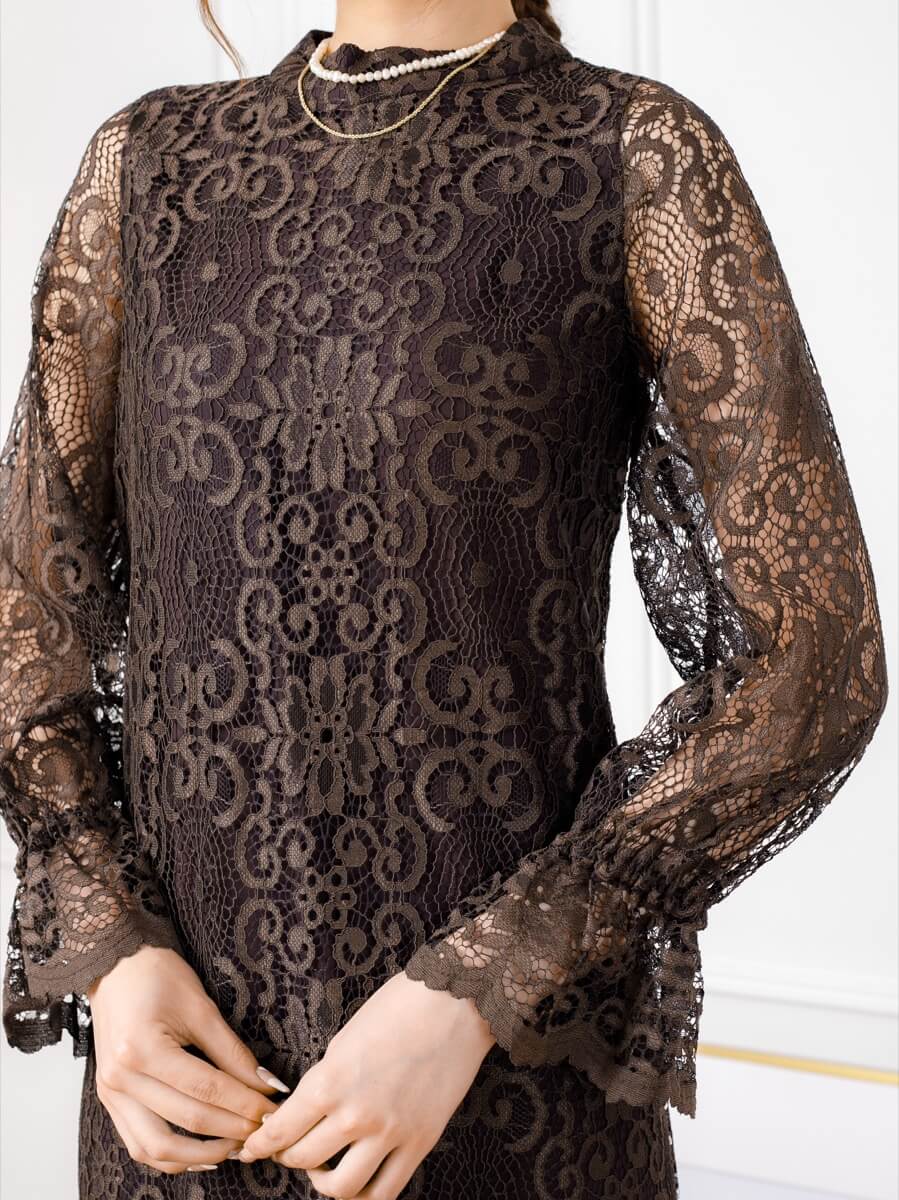 ダークブラウンのベスト付きレースドレスの商品画像6