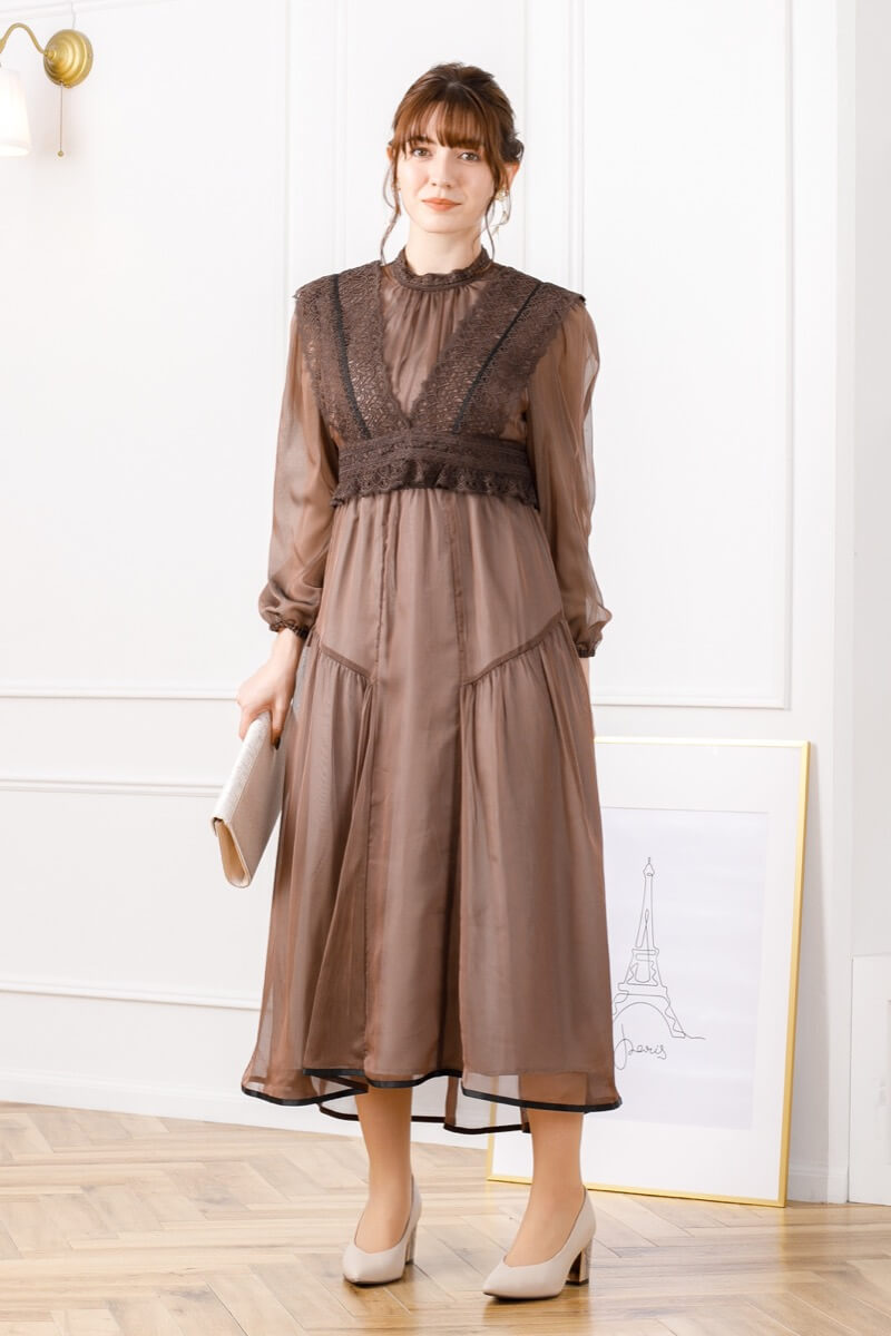 チャコールのビスチェ付きシアードレスの商品画像1