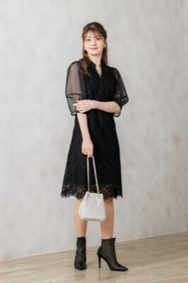 ブラックのリーフ柄レースドレス<br>Dorry doll | M | A-2635