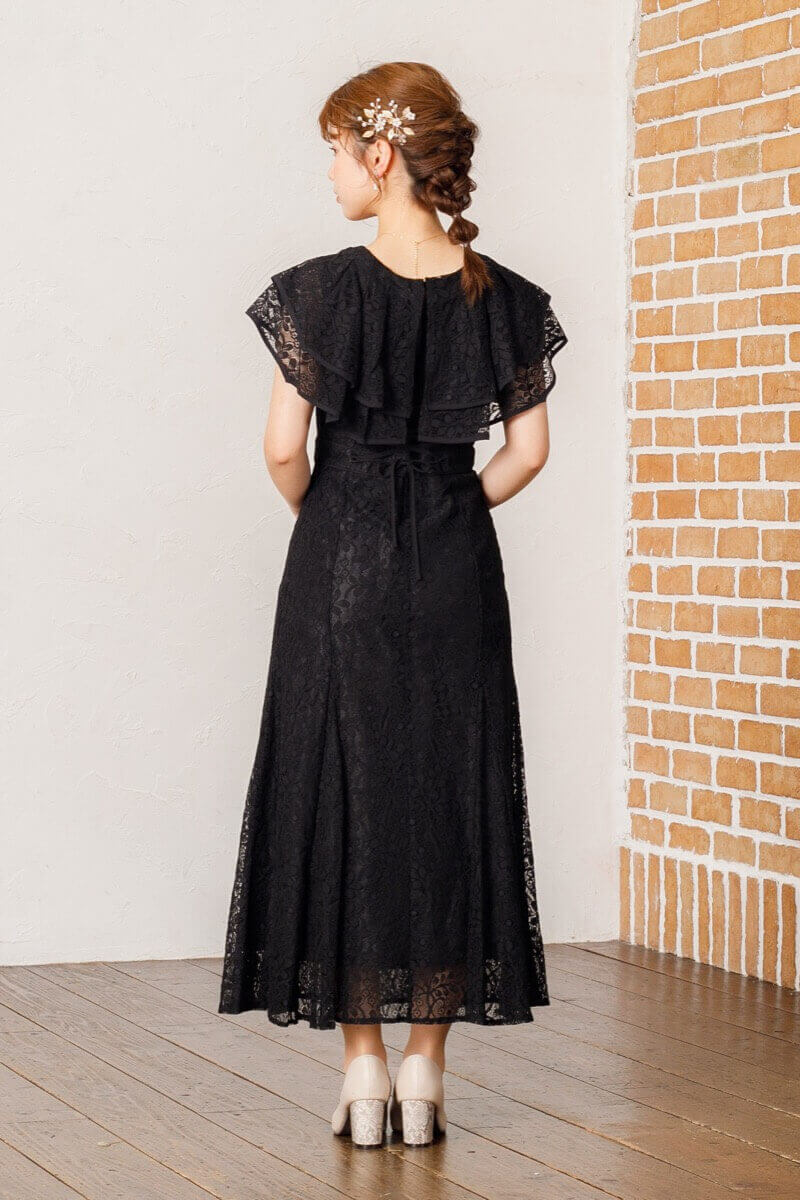 ブラックのフリルカラードレスの商品画像4