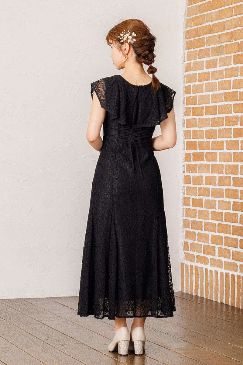 ブラックのフリルカラードレスの商品画像9
