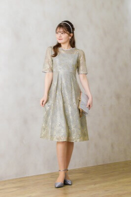 ブルーグレーのゴールドレースドレス<br>Dorry doll | M | A-2640