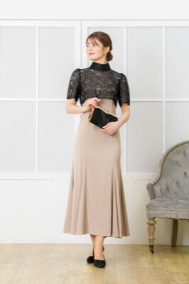 ベージュ×ブラックのレースボレロ付きマーメイドドレス<br>Dorry doll | M | A-2643