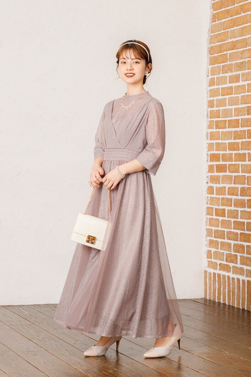 アンティークピンクのメロンチュールドレスの商品画像1