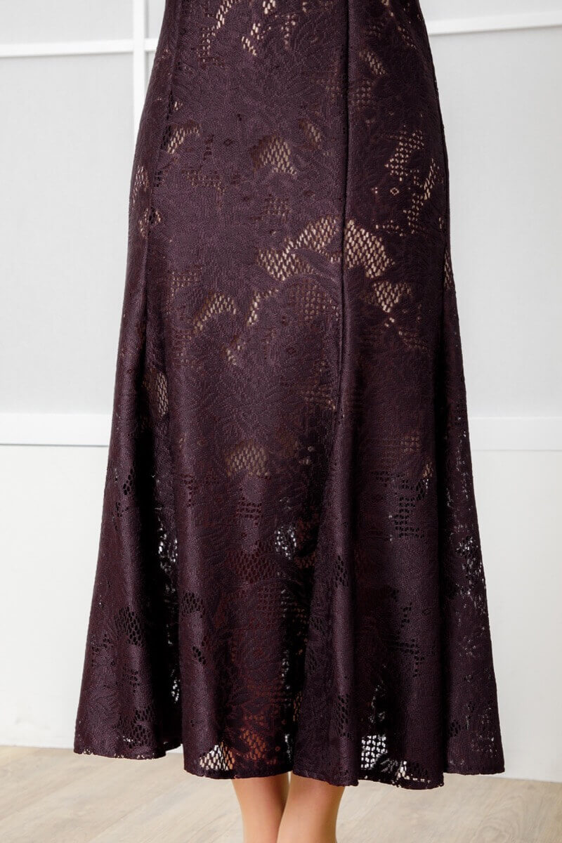 ダークブラウンのチュールブラウス付きドレスの商品画像6