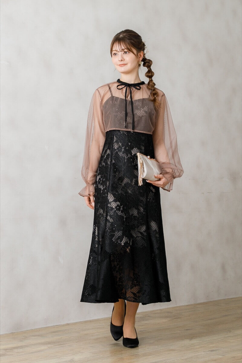 ブラックのチュールブラウス付きドレスの商品画像1