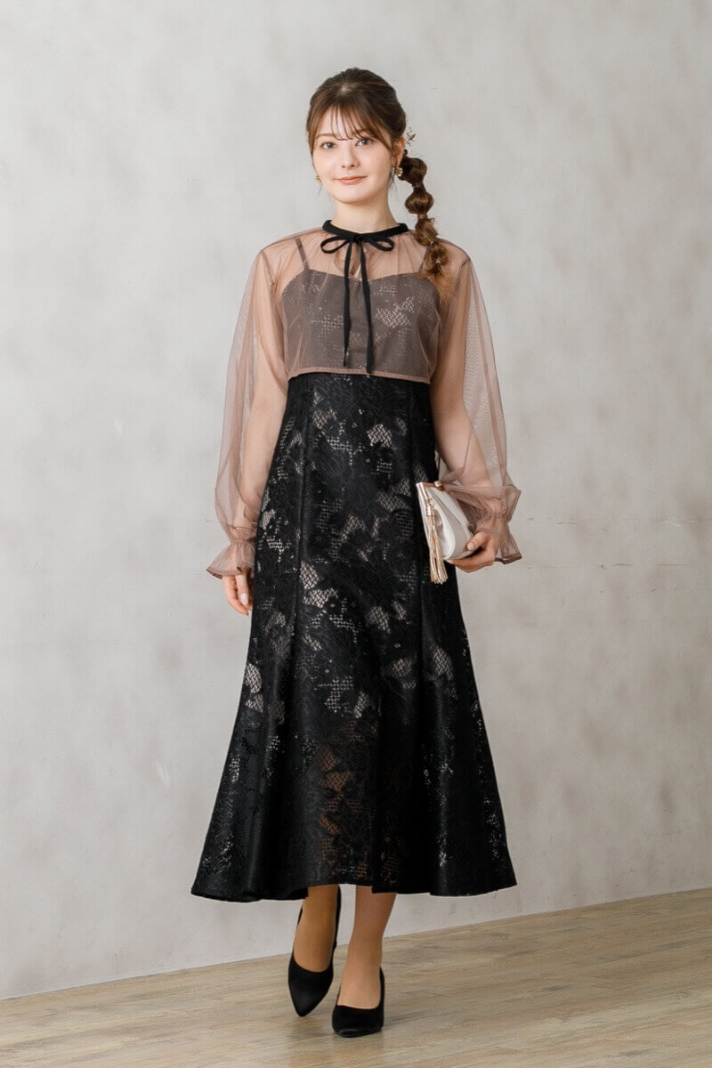 ブラックのチュールブラウス付きドレスの商品画像10