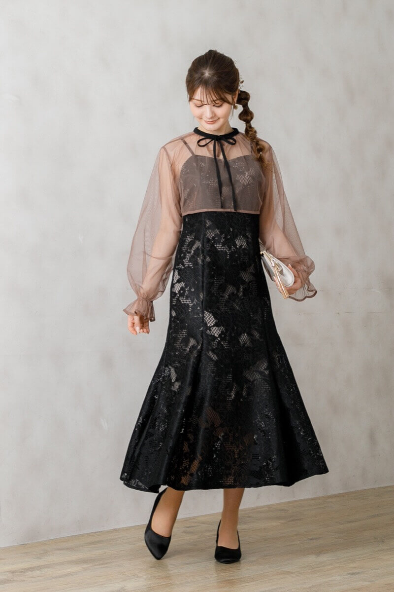 ブラックのチュールブラウス付きドレスの商品画像9