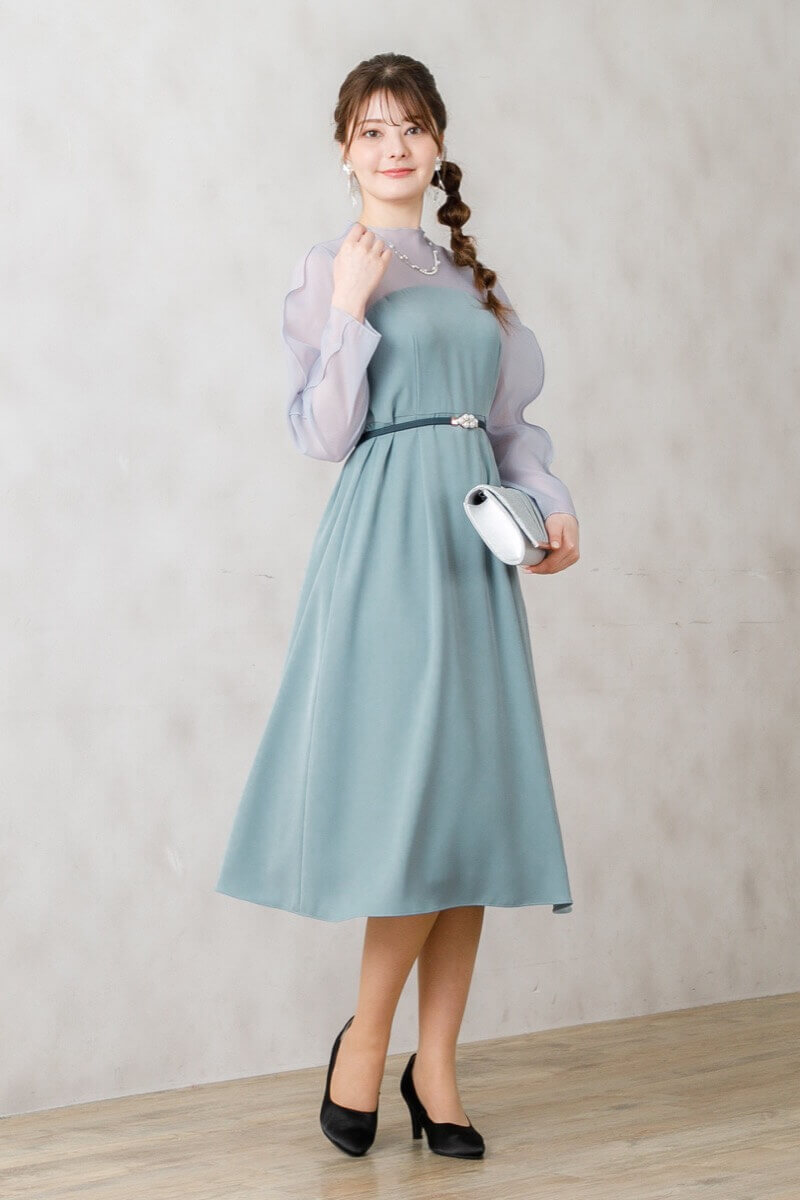 ライトブルーのマトンスリーブドレスの商品画像8