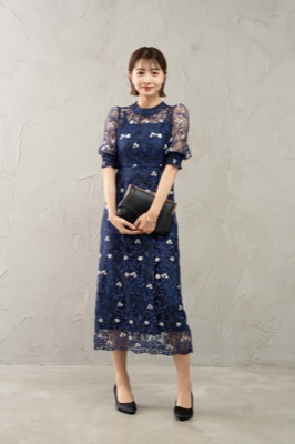 ダークブルーのアンティーク刺繍ドレス<br>Dorry doll | M | A-2663