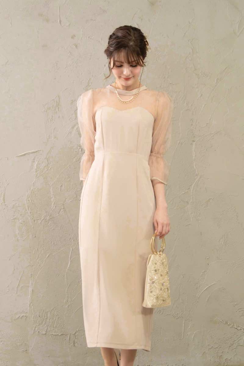 ピンクベージュのキャンディスリーブタイトドレスの商品画像2